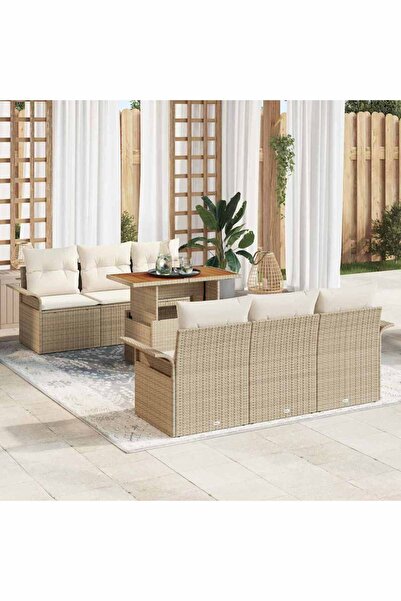 vidaxl Set de canapele pentru gradina 7 pcs Bej Rattan poli