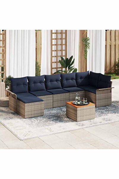 vidaxl Set de canapele pentru gradina cu perna 8 pcs Gri poliratan