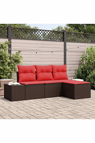 vidaxl Set de canapea cu perna 4 pcs Maro Poli Rattan