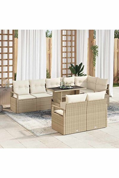 vidaxl Set de canapele pentru gradina 9 pcs Bej Rattan poli