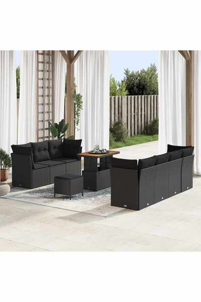 vidaxl Set de canapele pentru gradina 10 pcs Negru poliratan