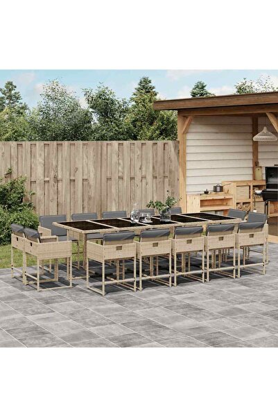 vidaxl Set mobilier gradina cu perne, 15 piese, bej combinat poliratan