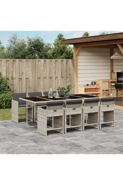 vidaxl Set mobilier gradina cu perne, 9 piese, gri deschis, poliratan