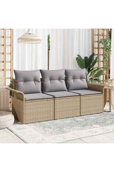 vidaxl Set de canapele pentru gradina cu perna 3 pcs Bej Rattan poli