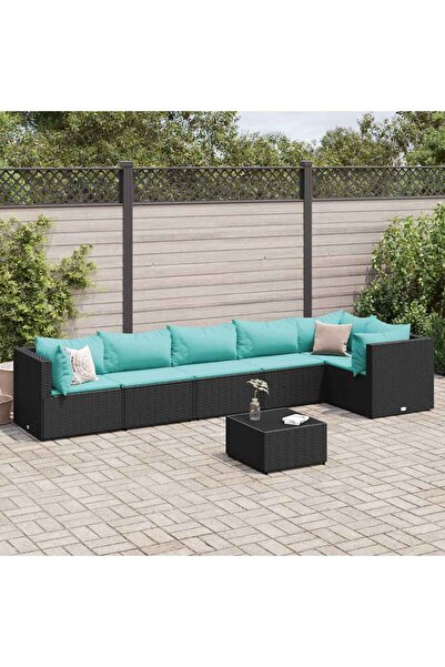 vidaxl Set mobilier de gradina cu perne, 7 piese, negru, poliratan
