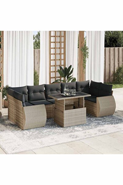 vidaxl Set mobilier de gradina cu perne, 8 piese gri deschis poliratan