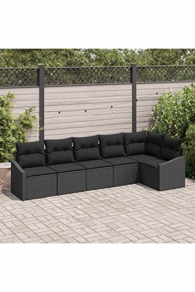 vidaxl Set de canapea cu perna 6 pcs Negru poliratan