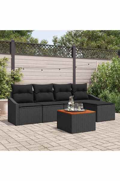 vidaxl Set de canapele pentru gradina 6 pcs Negru poliratan