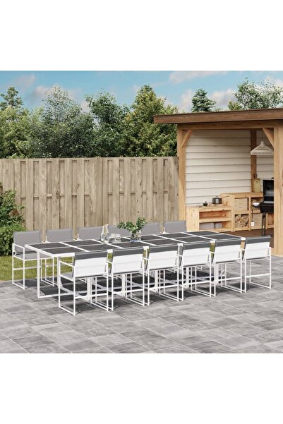 vidaxl Set mobilier de gradina, 13 piese, cu perne, alb, textilena
