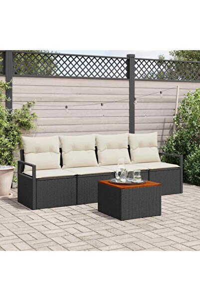 vidaxl Set de canapele pentru gradina 5 pcs Negru È™i Crem poliratan