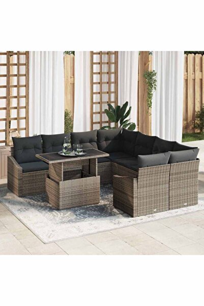 vidaxl Set de canapele pentru gradina 9 pcs Gri Rattan poli