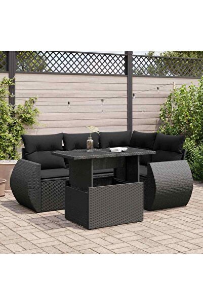 vidaxl Set mobilier de gradina cu perne, 5 piese, negru, poliratan