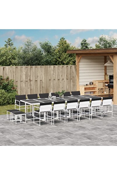 vidaxl Set mobilier de gradina, 17 piese, cu perne, alb, textilena
