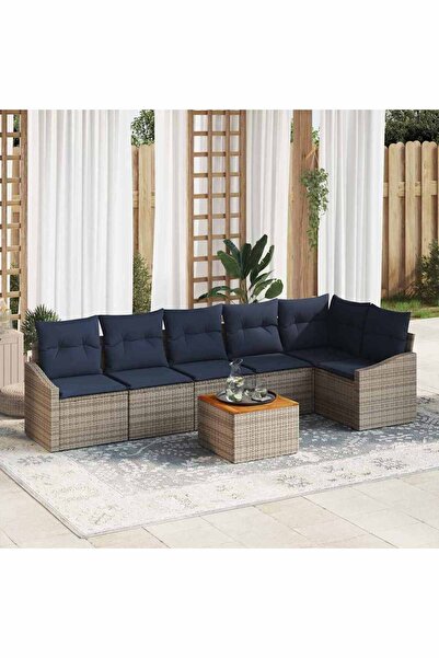 vidaxl Set de canapele pentru gradina 7 pcs Gri È™i albastru marin