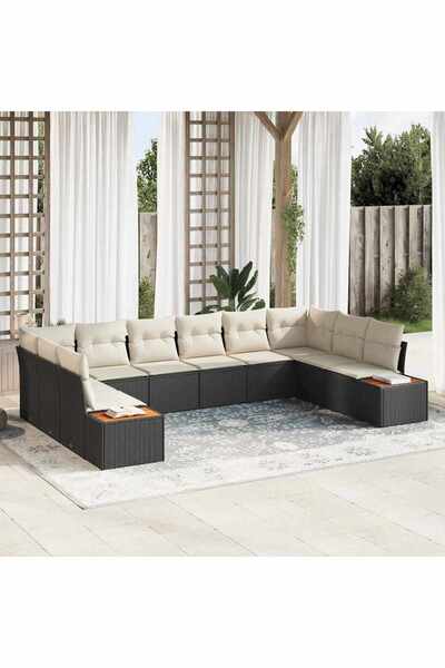 vidaxl Set de canapele pentru gradina 10 pcs Negru Rattan poli