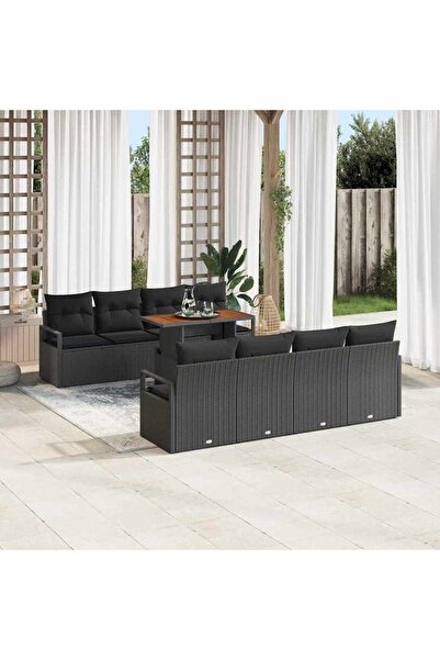 vidaxl Set de canapele pentru gradina 9 pcs Negru Rattan poli