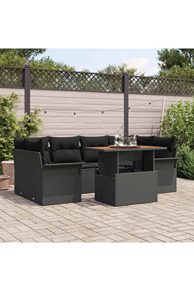 vidaxl Set de canapele pentru gradina 7 pcs Negru Rattan poli