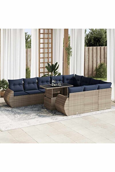 vidaxl Set canapele gradina perne 11 piese, gri, poliratan/lemn acacia