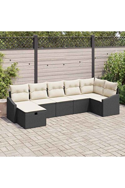 vidaxl Set de canapea cu perna cu depozitare 7 pcs Negru poliratan