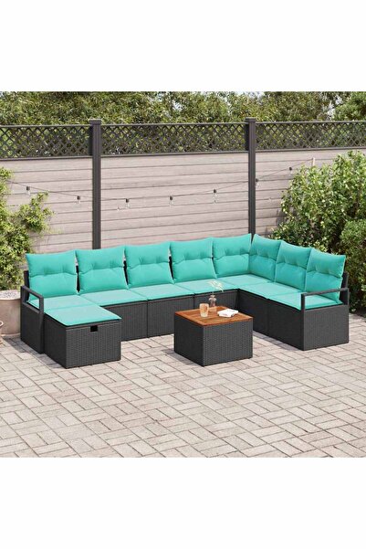 vidaxl Set de canapele pentru gradina cu perna 9 pcs Negru poliratan
