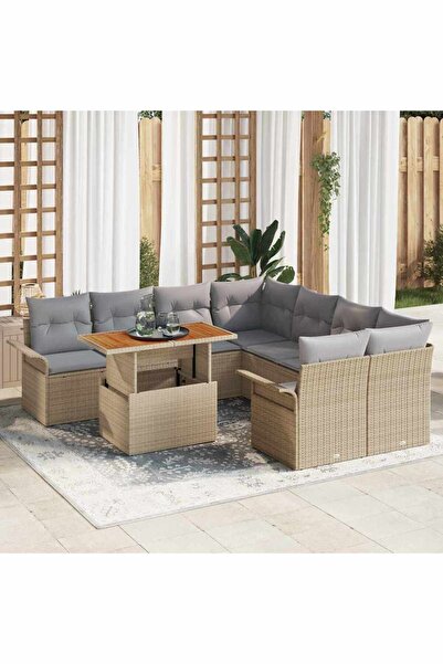 vidaxl Set de canapele pentru gradina 9 pcs Bej Rattan poli