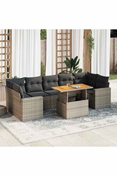 vidaxl Set canapele de gradina cu perne, 8 piese, gri, poliratan
