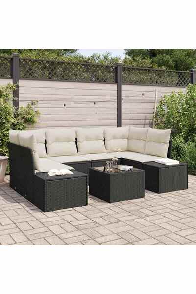 vidaxl Set de canapele pentru gradina cu perna 7 pcs Negru poliratan