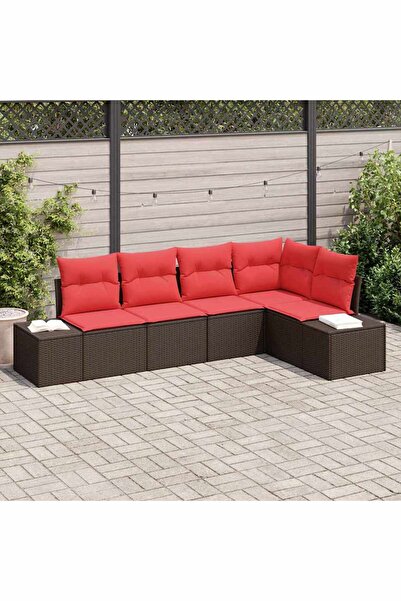 vidaxl Set de canapele pentru gradina cu perna 5 pcs Maro poliratan