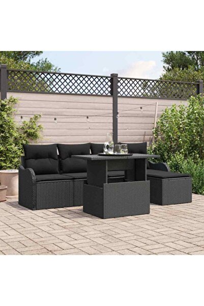 vidaxl Set de Locuri pentru Exterior cu perna 6 pcs Negru Rattan poli