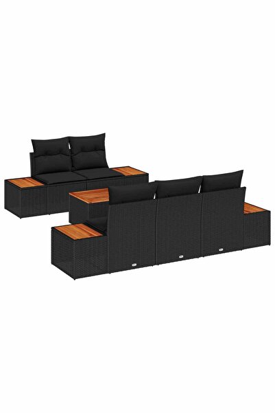 vidaxl Set de canapele pentru gradina cu perna 6 pcs Negru Rattan poli