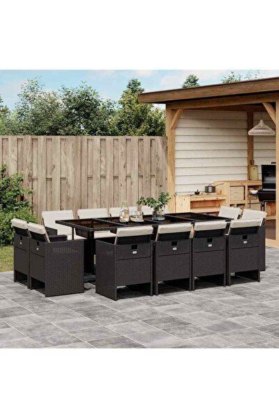 vidaxl Set mobilier de gradina cu perne, 13 piese, negru, poliratan