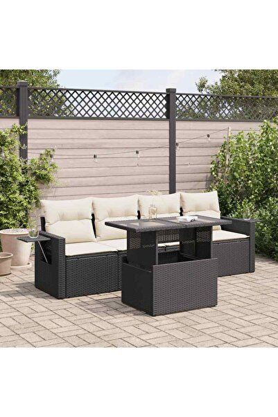 vidaxl Set mobilier de gradina cu perne, 5 piese, negru, poliratan