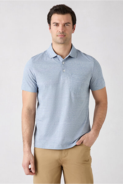Kiğılı Regular Fit Buttoned Polo Collar Pocketed Patterned 100% Cotton Breath...