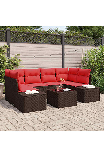 vidaxl Set de canapele pentru gradina cu perna 7 pcs Maro poliratan