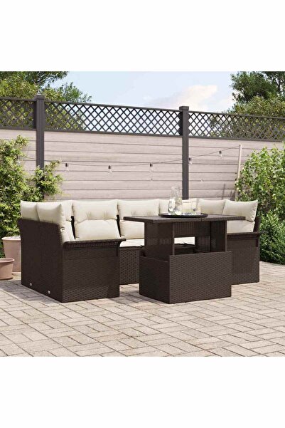 vidaxl Set de canapele pentru gradina cu perna 7 pcs Maro poliratan