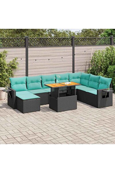 vidaxl Set mobilier de gradina cu perne, 9 piese, negru, poliratan