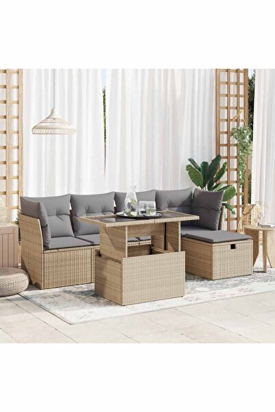 vidaxl Set canapele de gradina cu perne, 6 piese, bej, poliratan