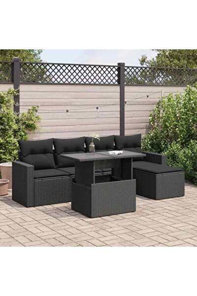 vidaxl Set mobilier de gradina cu perne, 6 piese, negru, poliratan