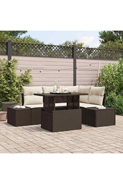 vidaxl Set de canapele pentru gradina cu perna 5 pcs Maro poliratan