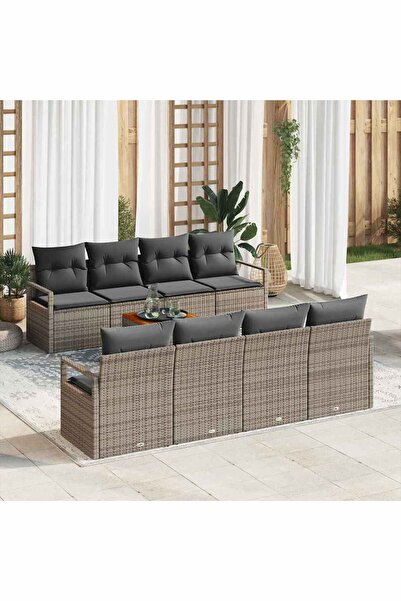 vidaxl Set de canapele pentru gradina cu perna 9 pcs Gri poliratan