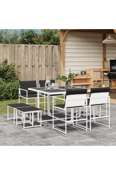 vidaxl Set mobilier de gradina, 9 piese, cu perne, alb, textilena