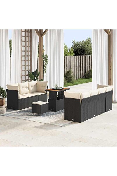 vidaxl Set de canapele pentru gradina 10 pcs Negru poliratan