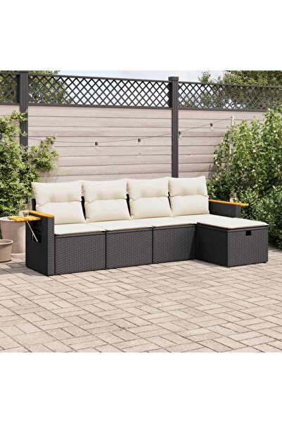 vidaxl Set mobilier de gradina cu perne, 5 piese, negru, poliratan