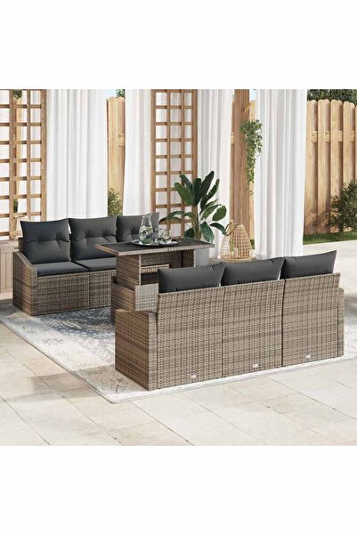 vidaxl Set de canapele pentru gradina 7 pcs Gri Rattan poli