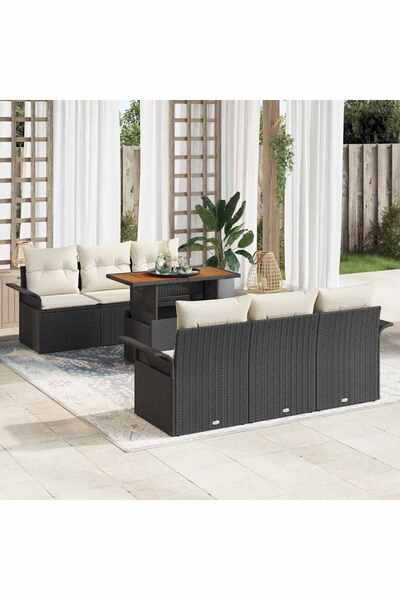 vidaxl Set de canapele pentru gradina 7 pcs Negru Rattan poli