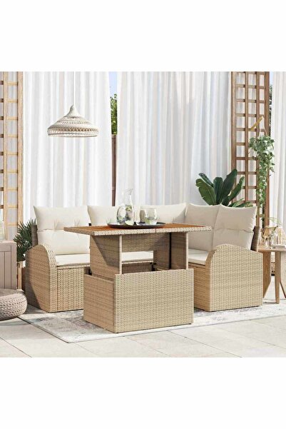 vidaxl Set de canapele pentru gradina 5 pcs Bej Rattan poli