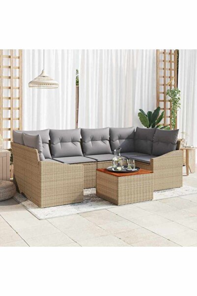 vidaxl Set de canapele pentru gradina 7 pcs Beige È™i gri deschis