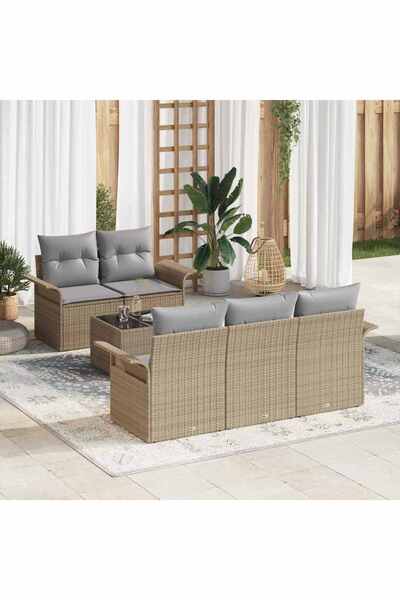 vidaxl Set de canapea cu perna 6 pcs Bej poliratan