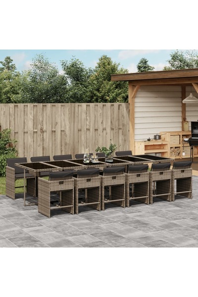 vidaxl Set mobilier de gradina cu perne, 13 piese, gri, poliratan