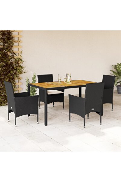 vidaxl Set mobilier gradina perne 5 piese negru poliratan/lemn acacia